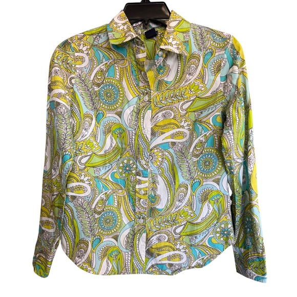 GAP Tops - Gap Psychedelic Retro Button Down Green Blue Paisley Floral Cotton Women XS